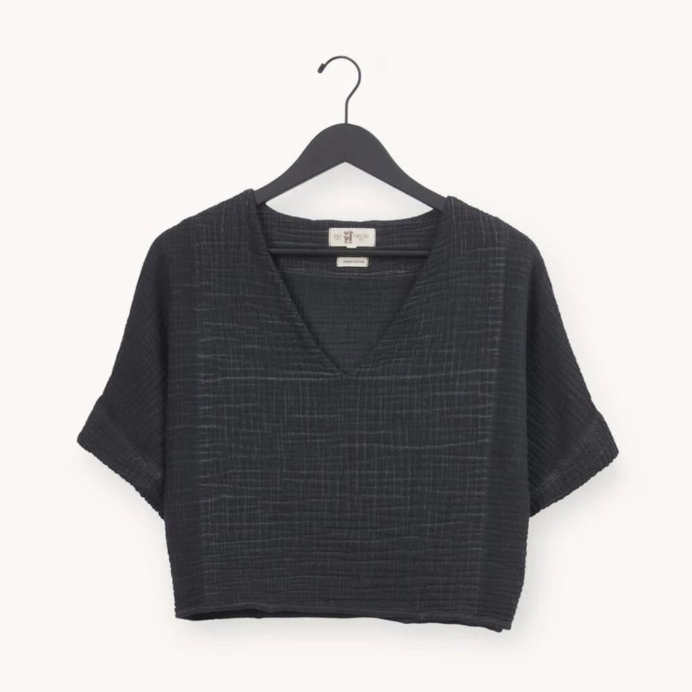 Pokoloco Muslin Cotton Crinkle Crop Top - Size OS - Distressed Natural Black - Picture 3 of 13